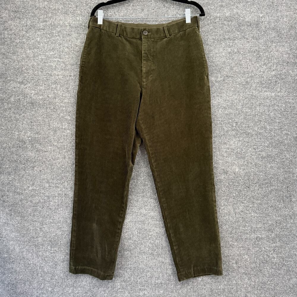 Uniqlo Womens Corduroy Pants Trousers Size M 31x27 Dark Green Stretch Waistband